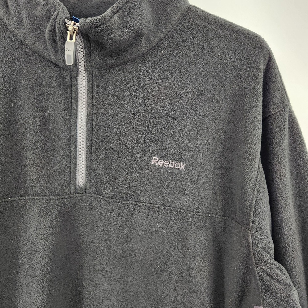 Reebok Mens Black Fleece Quarter Zip Pullover Jacket Grey Side Panels Size Large